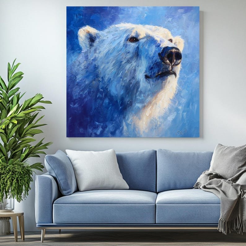 Polar Bear Art, Canvas or Poster, Modern Decor, Living Room Bedroom Office Children's Room Wall Art, Blue White Navy Wildlife Animal - Image 4