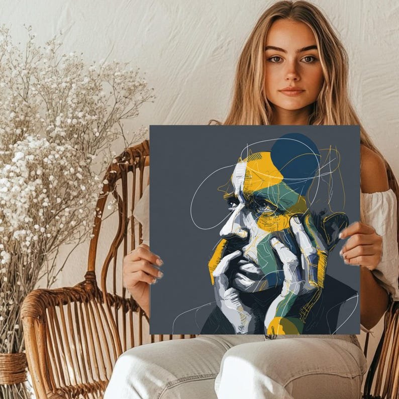 Abstract Man Portrait Wall Art, Canvas Or Poster, Contemporary Thinking Male Art, Modern Home Decor, Office Wall Decor, Masculine Gift Ideas - Image 4