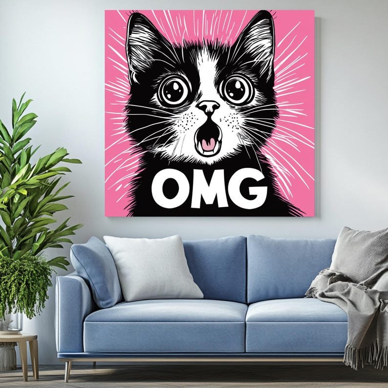 OMG Cat Wall Art, Canvas or Poster, Funny Cat Illustration, Pop Art Cat Print, Bold Modern Decor, Unique Wall Art for Living Room or Office - Image 4