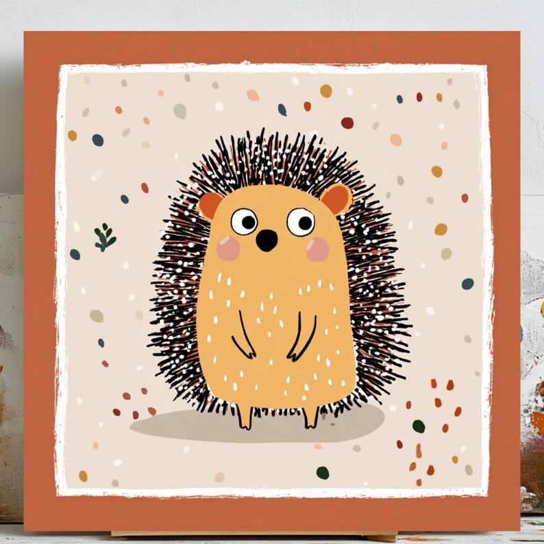 Cute Hedgehog Wall Art, Canvas or Poster, Kids Room Decor, Playful Animal Illustration, Nursery Wall Art, Adorable Hedgehog Design