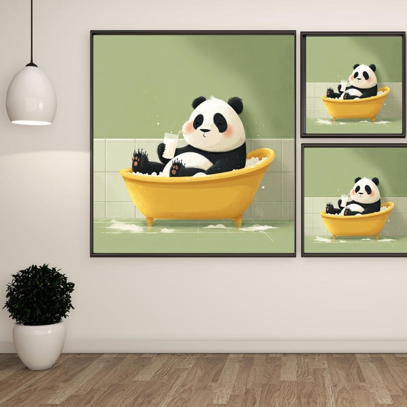 Panda In Bathtub, Canvas Or Poster, Bathroom Wall Art, Cute Animal Wall Decor, Whimsical Panda Print, Relaxing Bath Scene, Kids Bathroom - Image 2