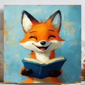 Reading Fox Wall Art, Canvas Or Poster, Unique Wall Decor, Kids Room Decor, Nursery Art, Woodland Animal, Educational Wall Art, Room Decor