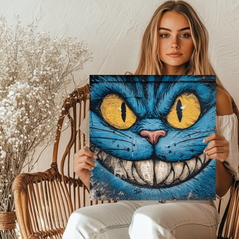 Cheshire Cat Wall Art, Canvas Or Poster, Blue Graffiti Cat Decor, Alice In Wonderland Art, Modern Street Art, Urban Home Decor, Gamer Room - Image 4