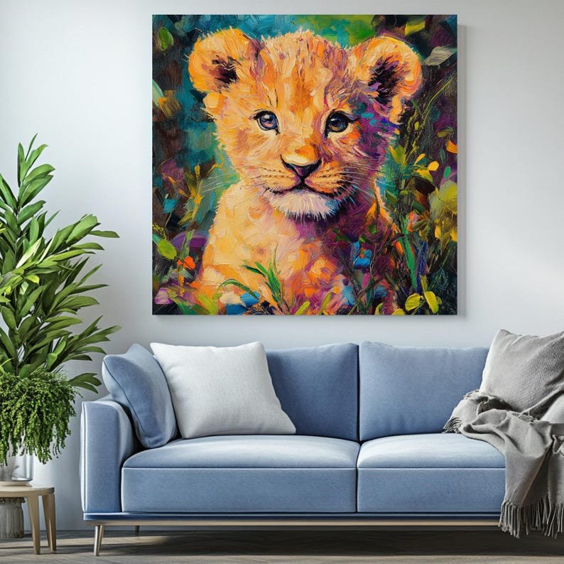 Lion Cub Painting, Canvas Or Poster, Animal Wall Art, Kids Room Wall Art, Safari Nursery Decor, Gallery Wall Art, Gift For Kids - Image 4