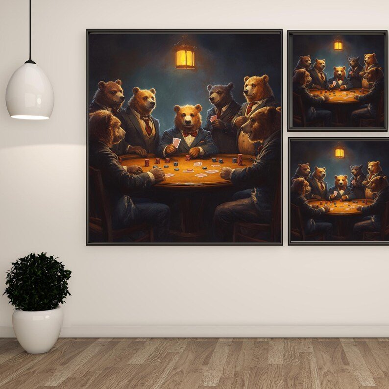 Bear Poker Night Wall Art, Canvas or Poster, Bear Wall Decor, Bear Home Decor, Living Room Decor, Modern Decor, Animal Decor, Kids Decor - Image 2