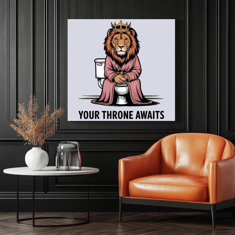 Lion On The Pot, Canvas Or Poster, Your Throne Awaits, Minimalist Decor, Animal Decor, Contemporary Design, Bathroom Decor, Lion Wall Art - Image 3