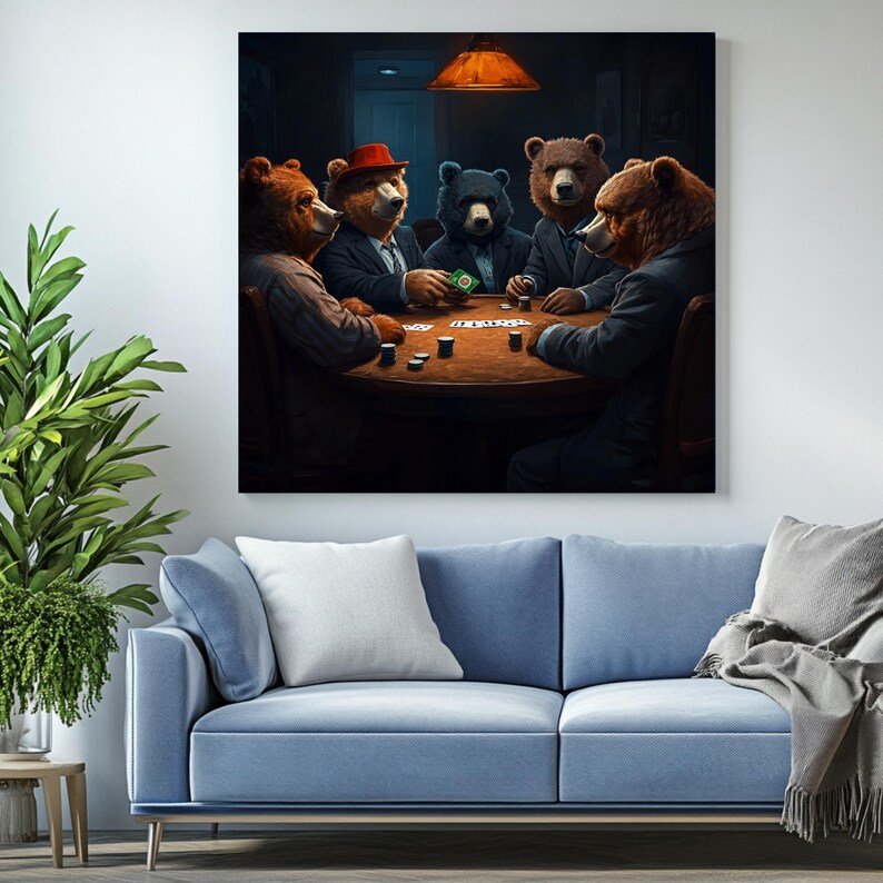 Bear Poker Night Art, Canvas or Poster, Animal Whimsical Decor, Bear Poster, Game Room Office Living Room Man Cave Wall Art, Home Decor - Image 4