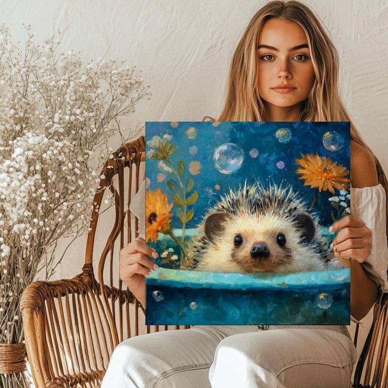 Hedgehog In Bathtub, Canvas Or Poster, Bathroom Wall Art, Hedgehog Wall Art, Animal Decor, Bathroom Wall Decor, Home Decor, Living Room Art - Image 5