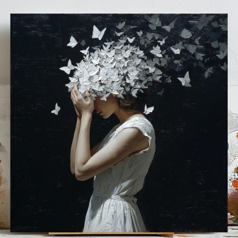 Butterfly Woman Art, Canvas or Poster, Modern Decor, Emotional Decor, Surreal Decor, Living Room Decor, Office Decor, Wall Hanging,Art Print
