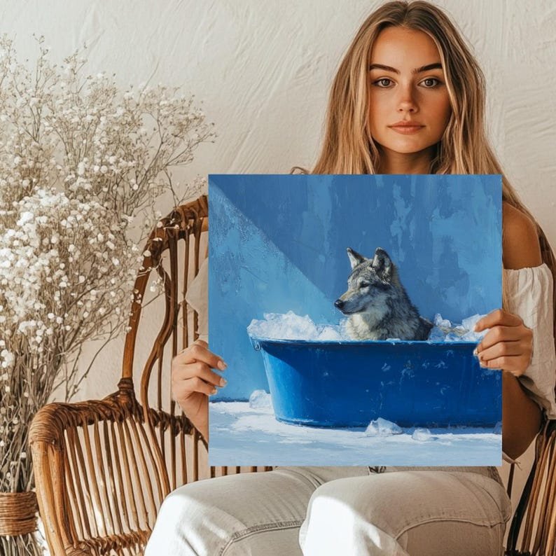 Wolf In Bathtub, Canvas Or Poster, Animal Decor, Bathroom Decor, Modern Home Decor, Living Room Decor, Wolf Wall Hanging, Wolf Wall Print - Image 5