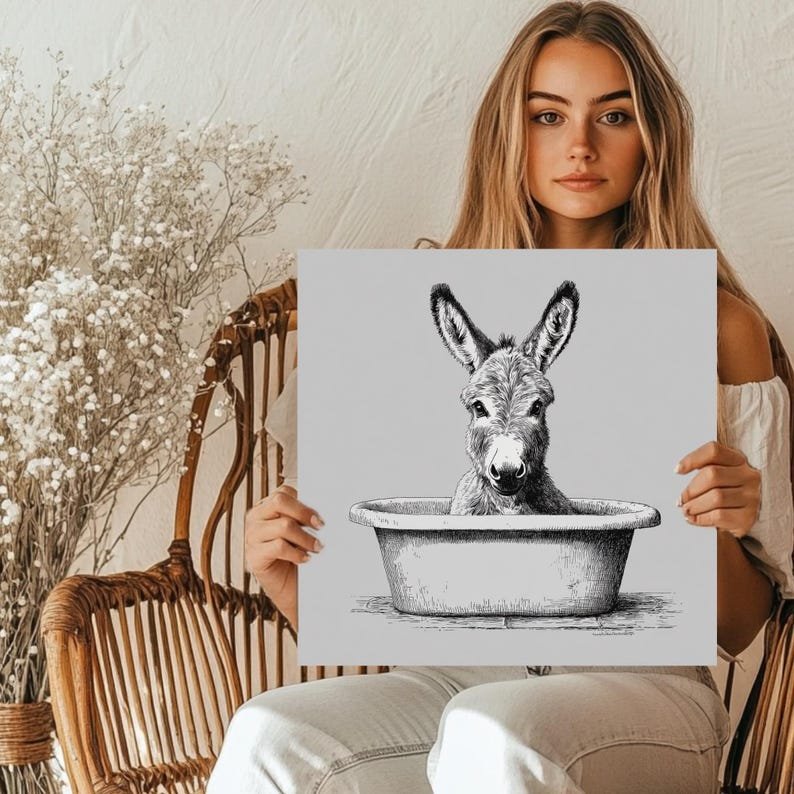 Donkey In Bathtub Wall Art, Canvas Or Poster, Funny Bathroom Decor, Farmhouse Wall Art, Rustic Animal Decor, Cute Art Print - Image 5