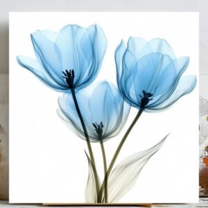 Blue Flower Wall Art, Canvas Or Poster, Floral Wall Art, Botanical Wall Decor,Blue Flower Painting,Living Room Decor,Modern Decor,Home Decor