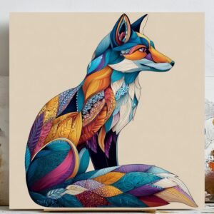 Fox Art, Poster or Canvas, Bohemian Modern Decor, Living Room Bedroom Office Wall Art, Multicolor Blue Orange Purple, Nature Animal Print