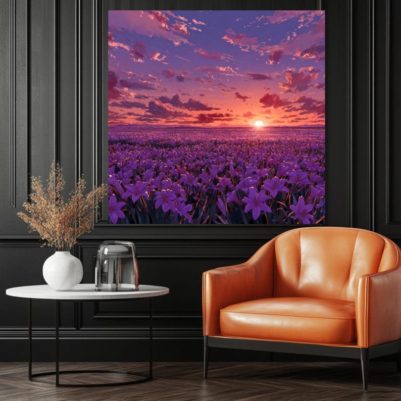 Purple Sunset Field Wall Art, Canvas or Poster, Lavender Flower Landscape Painting, Living Room Bedroom Wall Decor, Tranquil Home Art - Image 4