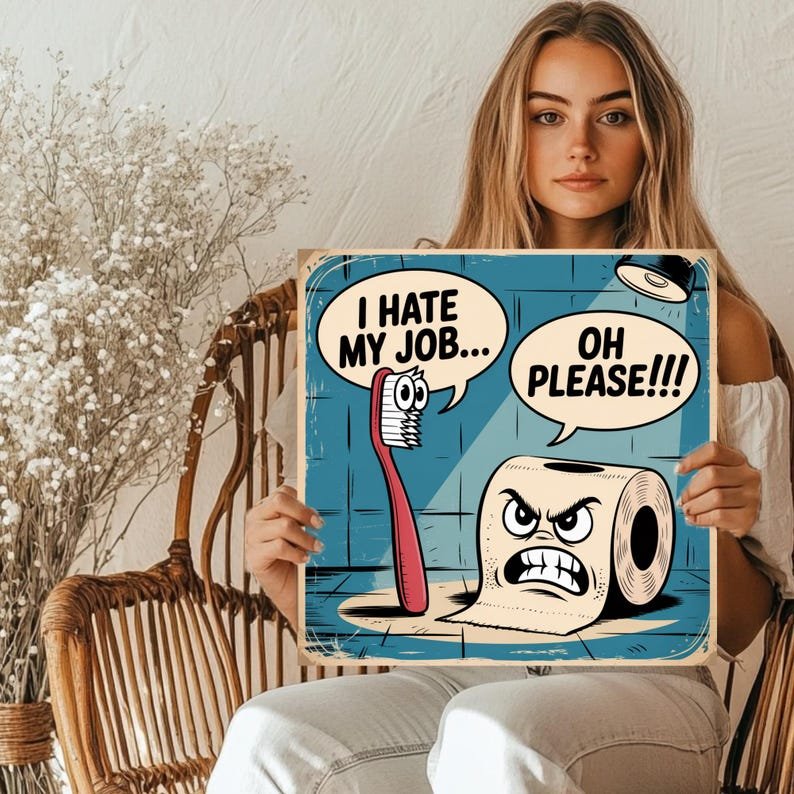 I Hate My Jobs, Toothbrush Wall Art, Canvas Or Poster, Bathroom Wall Decor, Funny Art, Humor Artwork, Toilet Paper, Bathroom Wall Hanging - Image 5