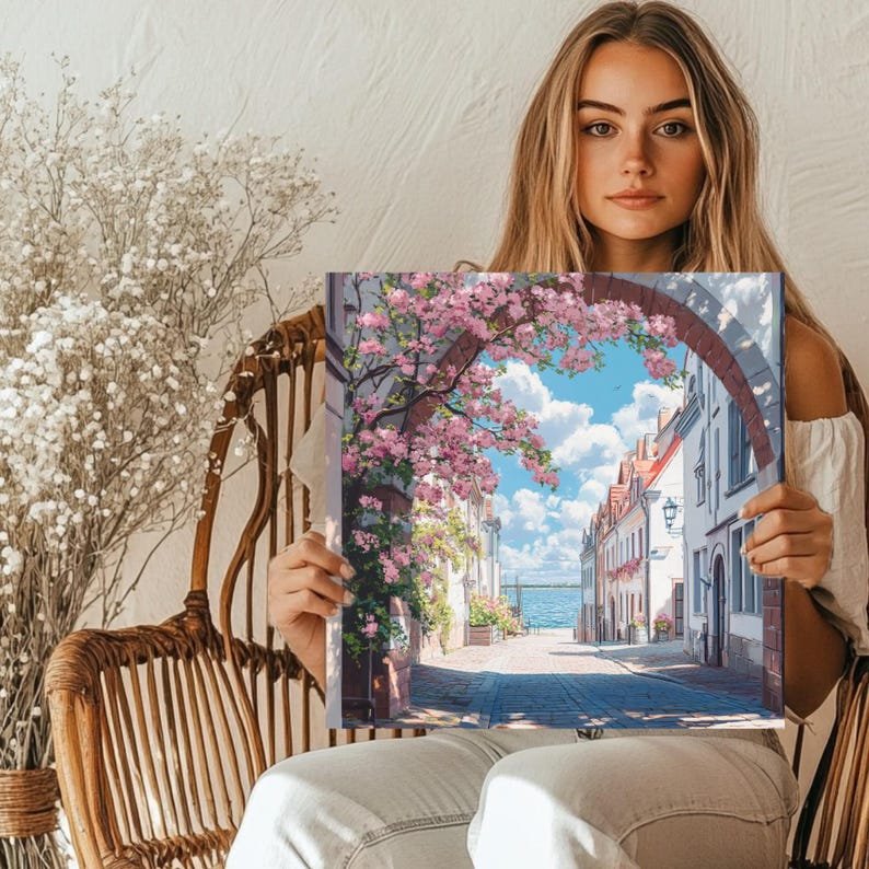 Mediterranean Wall Art, Canvas Or Poster, Unique Wall Decor, Living Room Decor, Home Decor, Floral Archway Art, Coastal Scene, Art For Her - Image 5
