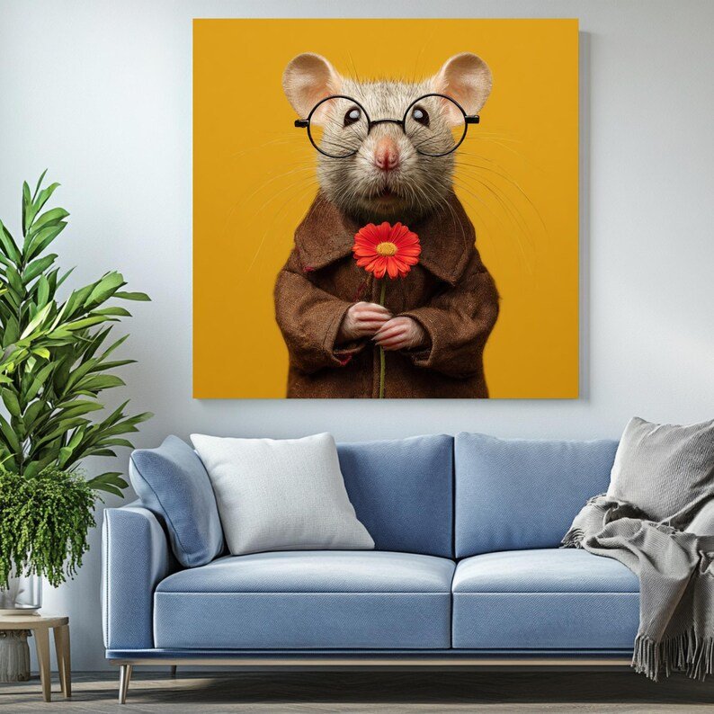 Mouse With Glasses Art, Canvas Or Poster, Whimsical Animal Wall Art, Cute Mouse Portrait, Funny Animal Decor, Woodland Nursery Decor - Image 4