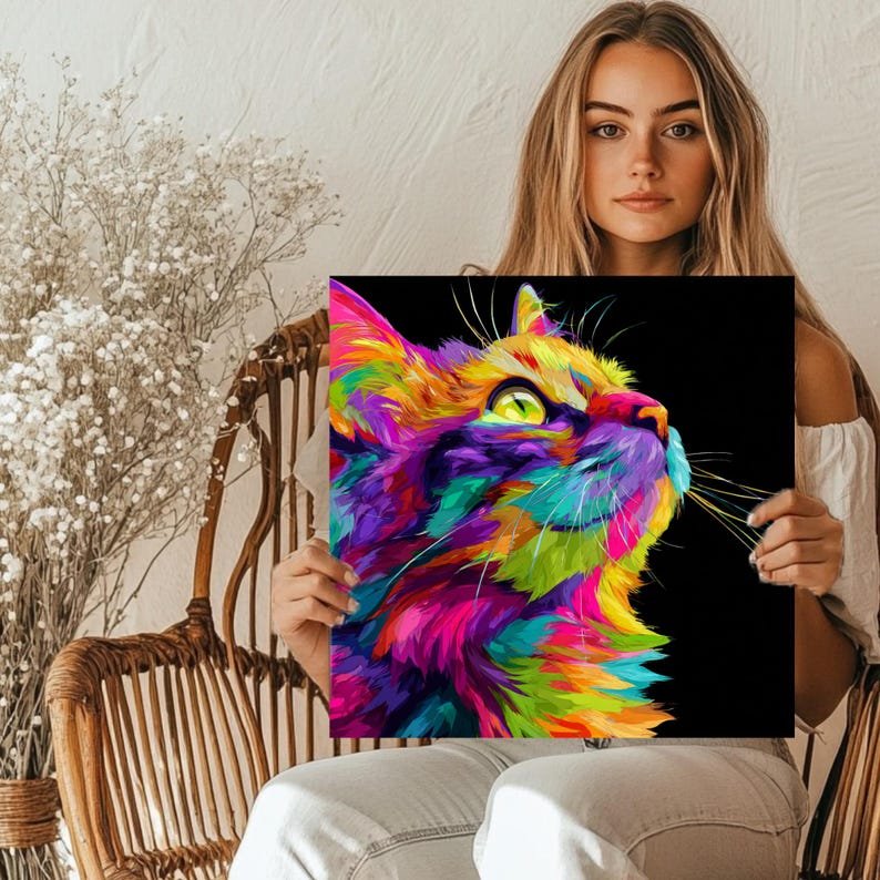 Colorful Cat Wall Art, Canvas Or Poster, Abstract Pet Decor, Modern Pop Art Style, Bright Animal Painting, Cat Wall Hanging, Cat Poster - Image 5
