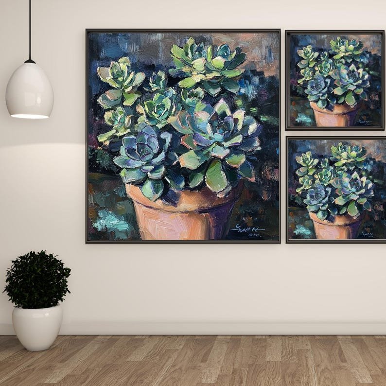 Succulent Plant Wall Art, Canvas or Poster, Botanical Home Decor, Green Plant Painting for Living Room Bedroom Entryway, Floral Artwork - Image 2