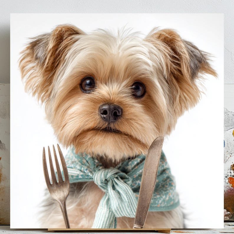 Hungry Dog Art, Canvas Or Poster, Funny Kitchen Wall Art, Cute Yorkie Decor, Dining Room Wall Hanging, Dog Lover Gift, Home Decor