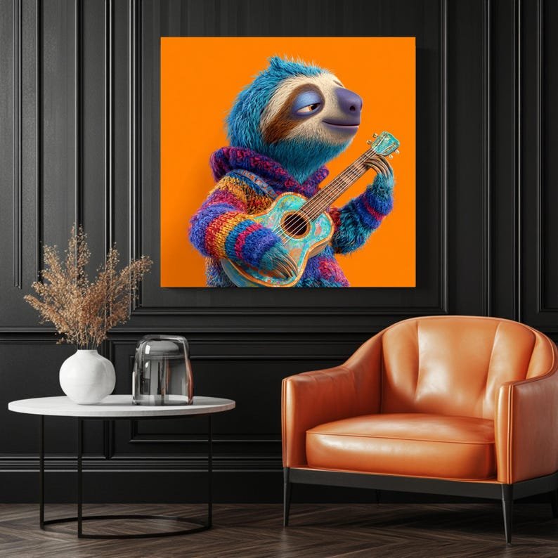 Sloth Playing Guitar Wall Art, Canvas Or Poster, Funny Animal Art, Musician Gift, Home Decor, Unique Wall Hanging, Sloth Lovers Decor - Image 3