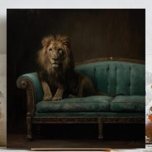 Lion On Sofa, Canvas Or Poster, Animal Decor, Modern Decor, Jungle Decor, Living Room Decor, Office Wall Hanging, Lion Wall Art