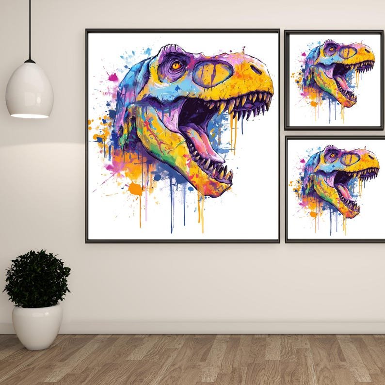 T-Rex Wall Art, Canvas Or Poster, Dinosaur Decor, Living Room Decor, Contemporary Art, Home Wall Art, Dino Illustration,Unique Wall Hangings - Image 2