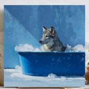 Wolf In Bathtub, Canvas Or Poster, Animal Decor, Bathroom Decor, Modern Home Decor, Living Room Decor, Wolf Wall Hanging, Wolf Wall Print