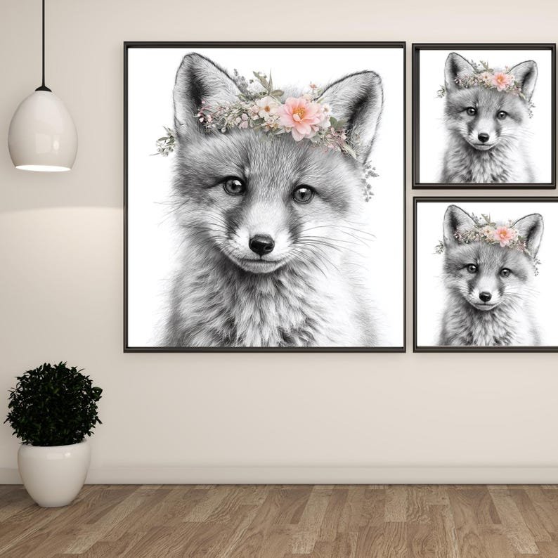 Fox With Flowers, Canvas Or Poster, Animal Wall Decor, Modern Decor, Floral Animal Painting, Home Decor, Woodland Fox Art - Image 2