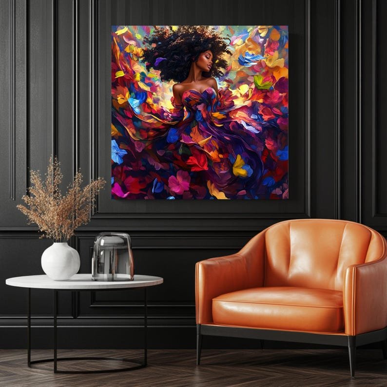 Black Woman Wall Art Print, Canvas or Poster, Black Girl Art, Living Room Bedroom Office Wall Art, Afrocentric Decor, Elegant Lady Floral - Image 3
