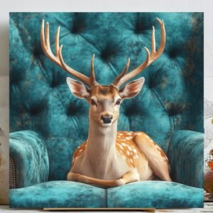 Regal Deer Wall Art, Canvas or Poster, Woodland Animal Decor, Elegant Home Wall Hanging, Classic Modern Art, Teal and Brown Design
