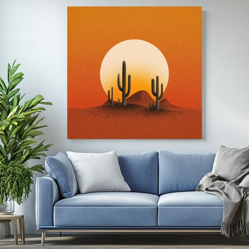 Desert Cactus Wall Art, Canvas or Poster, Minimal Sunset Wall Decor, Southwestern Art, Boho Wall Hanging, Living Room Wall Art, Desert Decor - Image 4