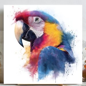Colorful Macaw Parrot Wall Art, Canvas Or Poster, Watercolor Bird Decor, Tropical Animal Art, Living Room Decor,Office Decor,Bird Lover Gift