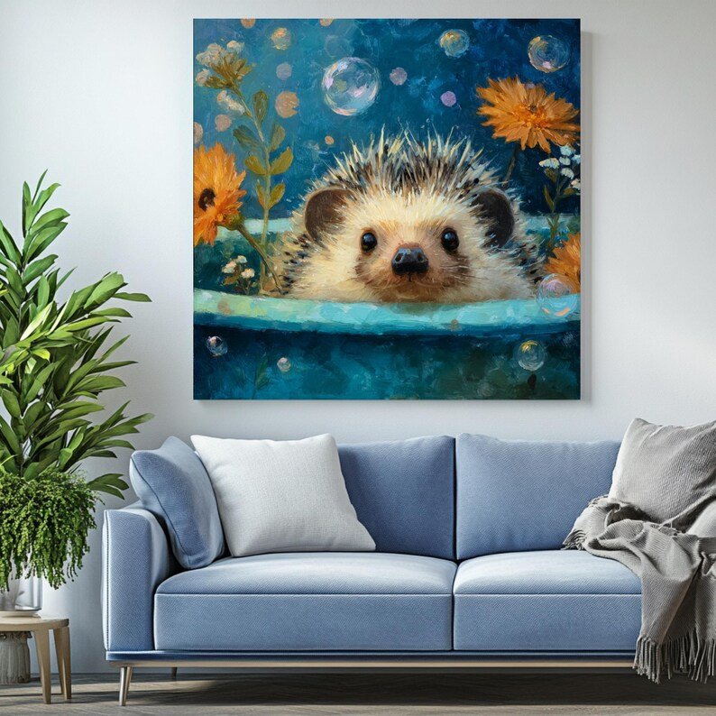 Hedgehog In Bathtub, Canvas Or Poster, Bathroom Wall Art, Hedgehog Wall Art, Animal Decor, Bathroom Wall Decor, Home Decor, Living Room Art - Image 4