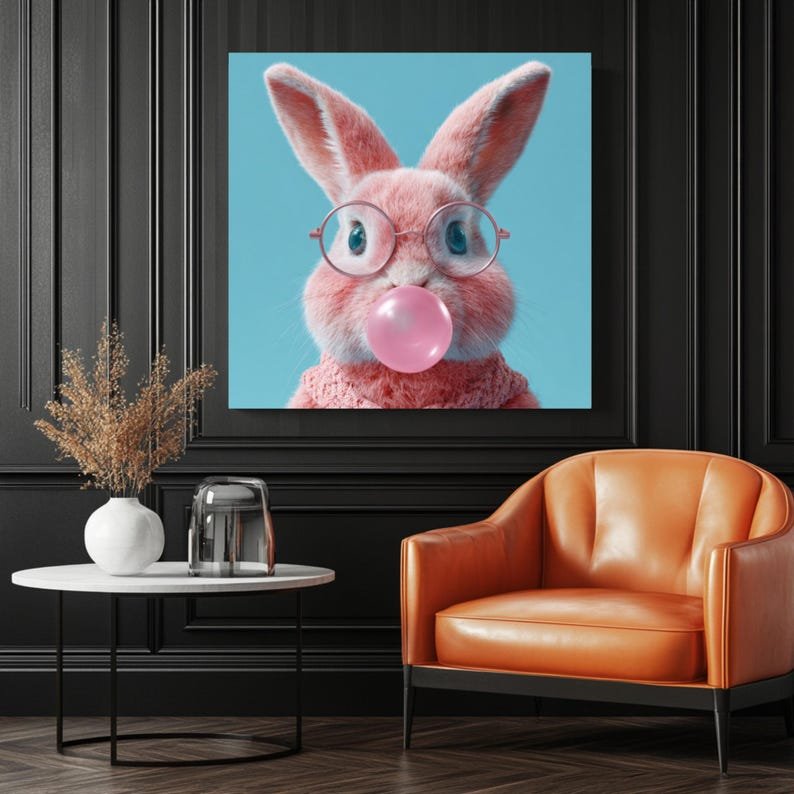 Bunny Bubblegum Wall Art, Canvas or Poster, Rabbit Nursery Print,Woodland Animal Poster, Kids Wall Art ,Kids Room Decor, Printable Wall Art - Image 3