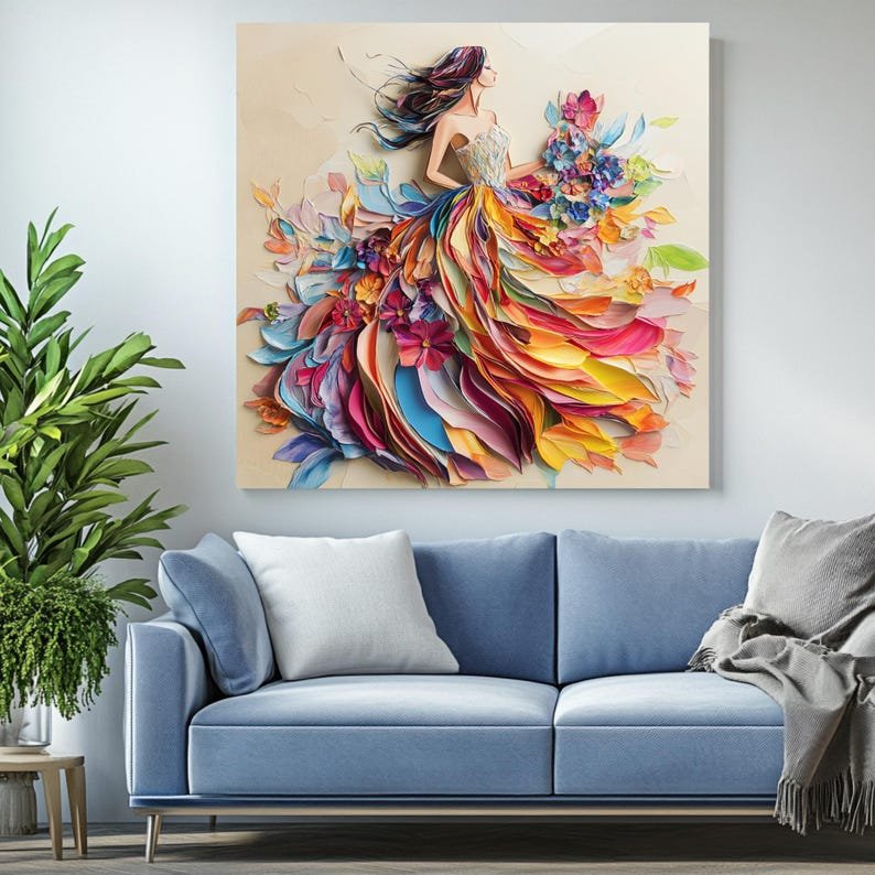 Woman With Flowers Wall Art, Canvas Or Poster, Feminine Decor, Living Room Decor, Office Decor, Bedroom Decor, Lady Wall Hanging, Floral Art - Image 4