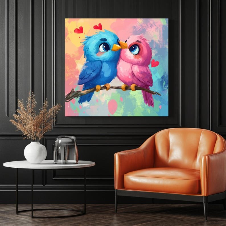 Love Birds Wall Art, Canvas Or Poster, Love Birds Decor, Romantic Home Decor, Bedroom Wall Decor,Modern Decor,Anniversary Gift,Couples Decor - Image 3
