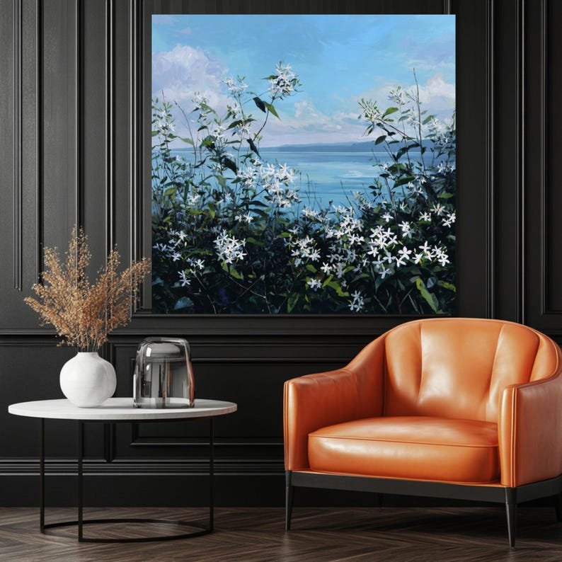 Seaside Flower Field Wall Art, Canvas or Poster, Relaxing Coastal Landscape Painting, Bedroom or Living Room Wall Hanging, Nature Home Decor - Image 4