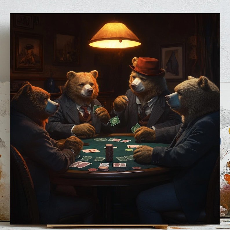 Bear Poker Night Art, Canvas or Poster, Animal Whimsical Decor, Game Room Office Living Room Man Cave Wall Art, Kids Room Wall Art