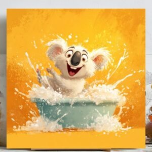 Bubbly Koala Bath Time Art, Canvas or Poster, Whimsical Contemporary Decor, Children Room Bedroom Living Room Bathroom Wall Art, Koala Decor