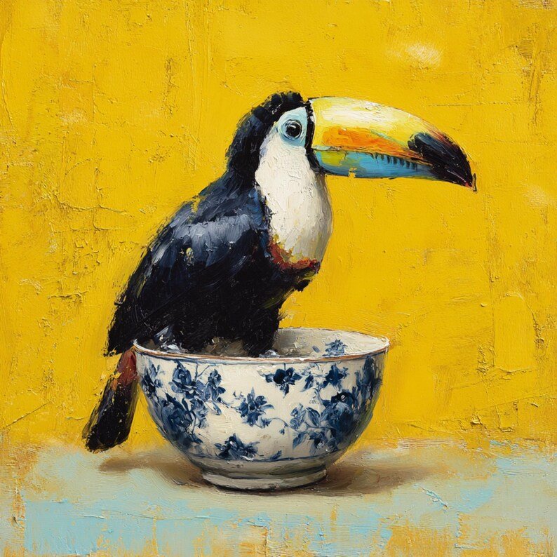 Toucan Bird Oil Painting Canvas Or Poster, Tropical Bird Wall Art, Yellow Kitchen Decor, Whimsical Animal Art, Eclectic Living Room Decor - Image 6