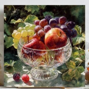 Fruit Bowl Painting, Canvas or Poster, Kitchen Dining Room Wall Art, Rustic Farmhouse Decor, Vibrant Still Life Artwork, Home Wall Art