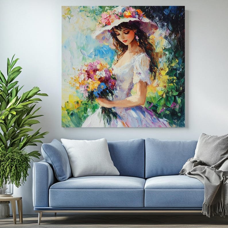 Romantic Woman With Flowers, Canvas Or Poster, Impressionist Portrait, Feminine Wall Art, Summer Garden Decor, Gift For Her,Bedroom Wall Art - Image 4