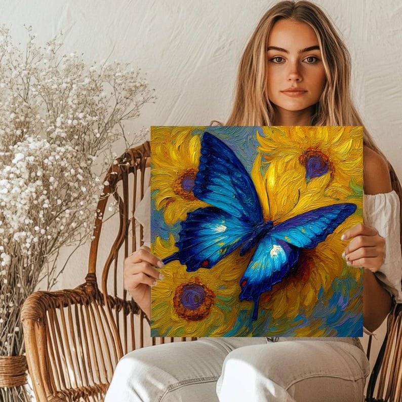 Butterfly and Sunflower Wall Art, Canvas or Poster, Nature Decor, Living Room Decor, Contemporary Art, Home Wall Hanging, Whimsical Floral - Image 5