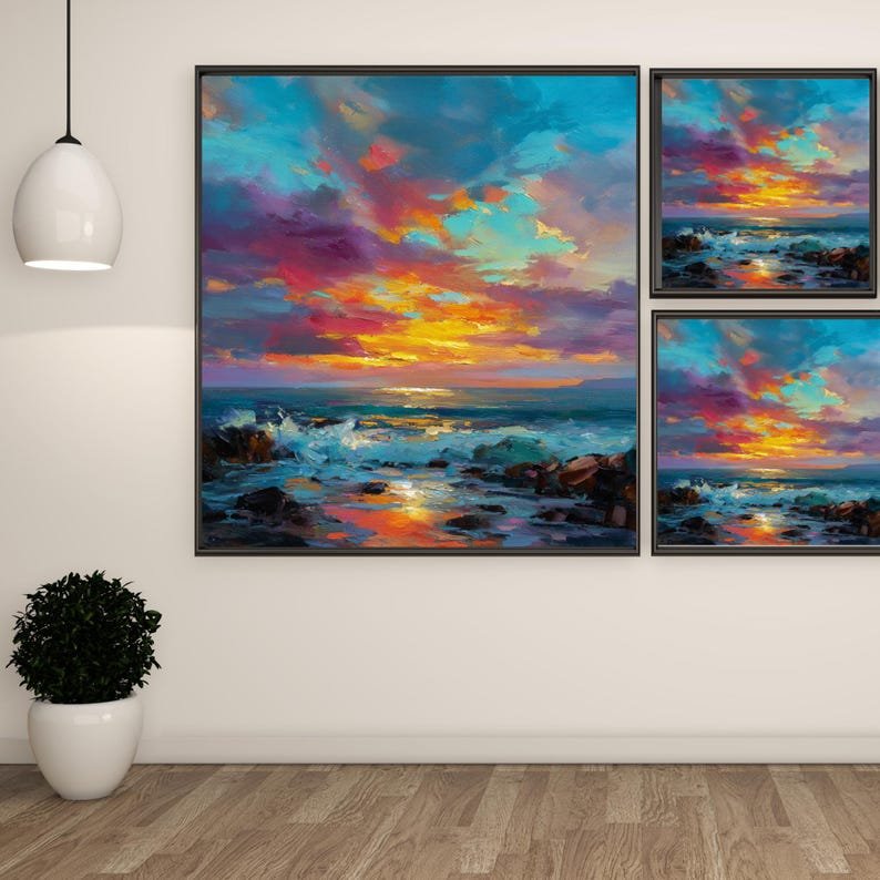 Ocean Sunset Wall Art, Canvas or Poster, Colorful Seascape Wall Decor, Coastal Beach Wall Art, Bedroom Office Wall Hanging, Sea Home Decor - Image 2