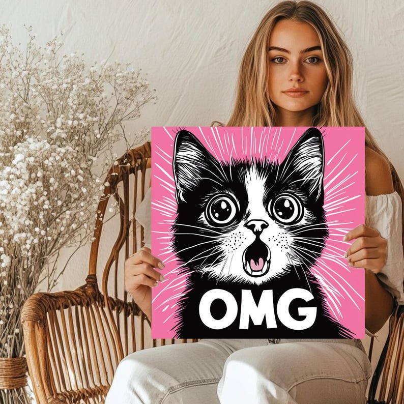 OMG Cat Wall Art, Canvas or Poster, Funny Cat Illustration, Pop Art Cat Print, Bold Modern Decor, Unique Wall Art for Living Room or Office - Image 5