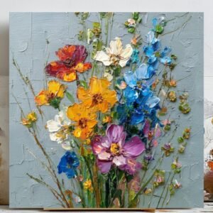 Textured Floral Wall Art, Canvas or Poster, Home Decor, Living Room Wall Art, Flower Bouquet Painting, Modern Wall Decor, Bright Flower Art