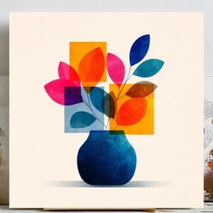 Abstract Floral Vase Wall Art, Canvas or Poster, Modern Botanical Print, Colorful Geometric Decor, Living Room Art, Mid Century Wall Decor