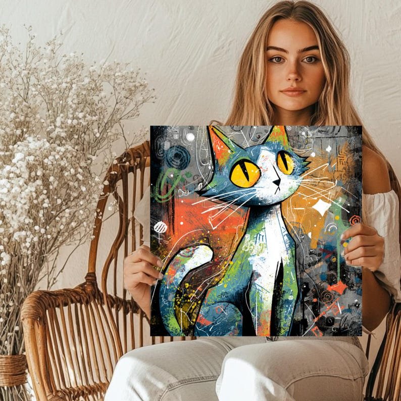 Abstract Cat Art, Canvas or Poster, Cat Wall Art, Printable Wall Art, Abstract Cat Print, Digital Download, Home Decor, Cat Lover Gift - Image 4