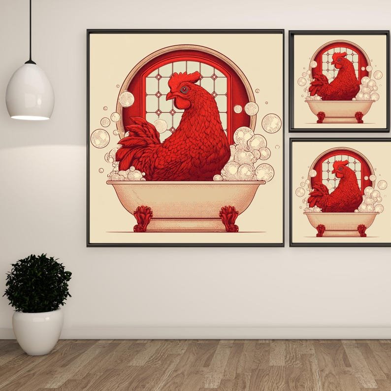 Rooster In Bathtub, Canvas Or Poster, Bathroom Decor, Nursery Decor, Kitchen Decor, Bathroom Wall Hanging, Farmhouse Wall Art, Chicken Decor - Image 2